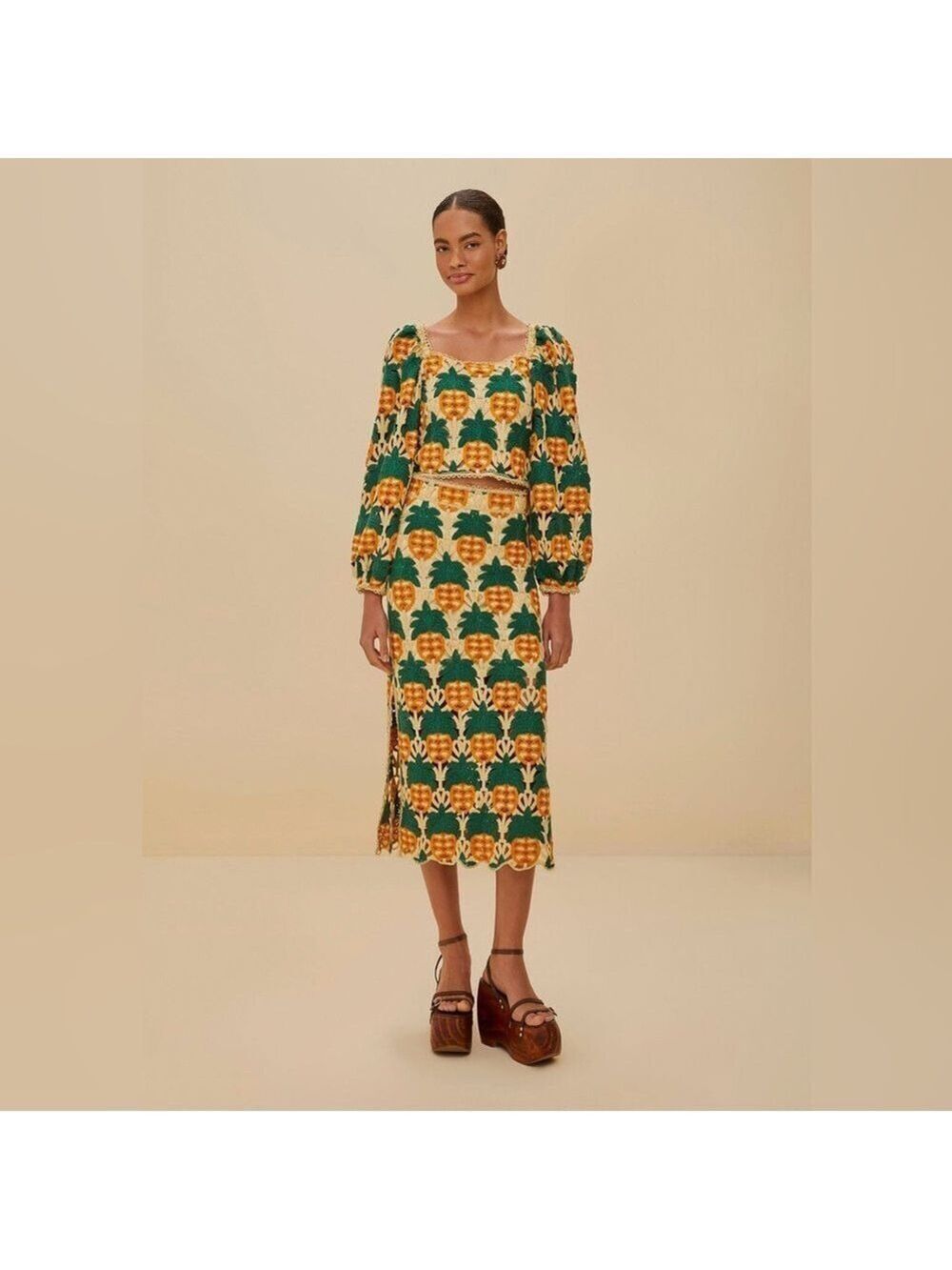 Farm Rio Sand Pineapple Crochet Skirt